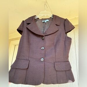 Antonio Melani Womens Brown Button Up Skirt Suit (2-piece) Size 8